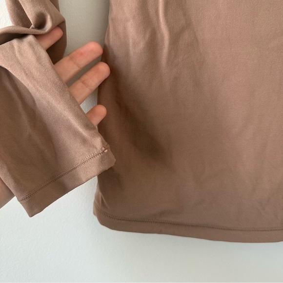 Pumiey Women's Long Sleeve T Shirt Crew Neck Slim Fit Top Basic Tee Nude Brown - Picture 8 of 10